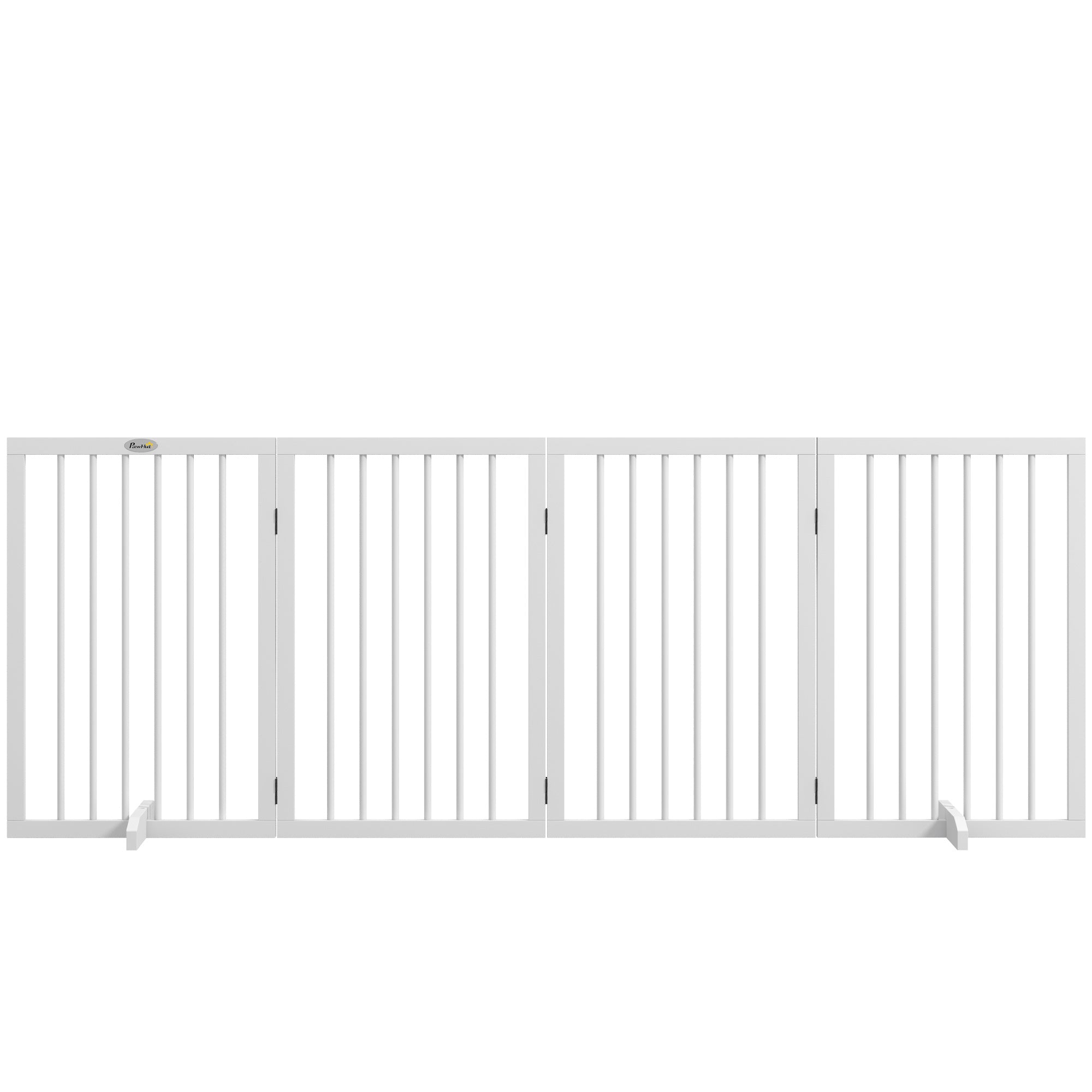 Free Standing Pet Gate, Foldable Dog Gates with 2 Support Feet, 4 Panels for Doorway Stairs, 30" High Wooden Pet Fence for Small Medium Dogs, Indoor Use, White