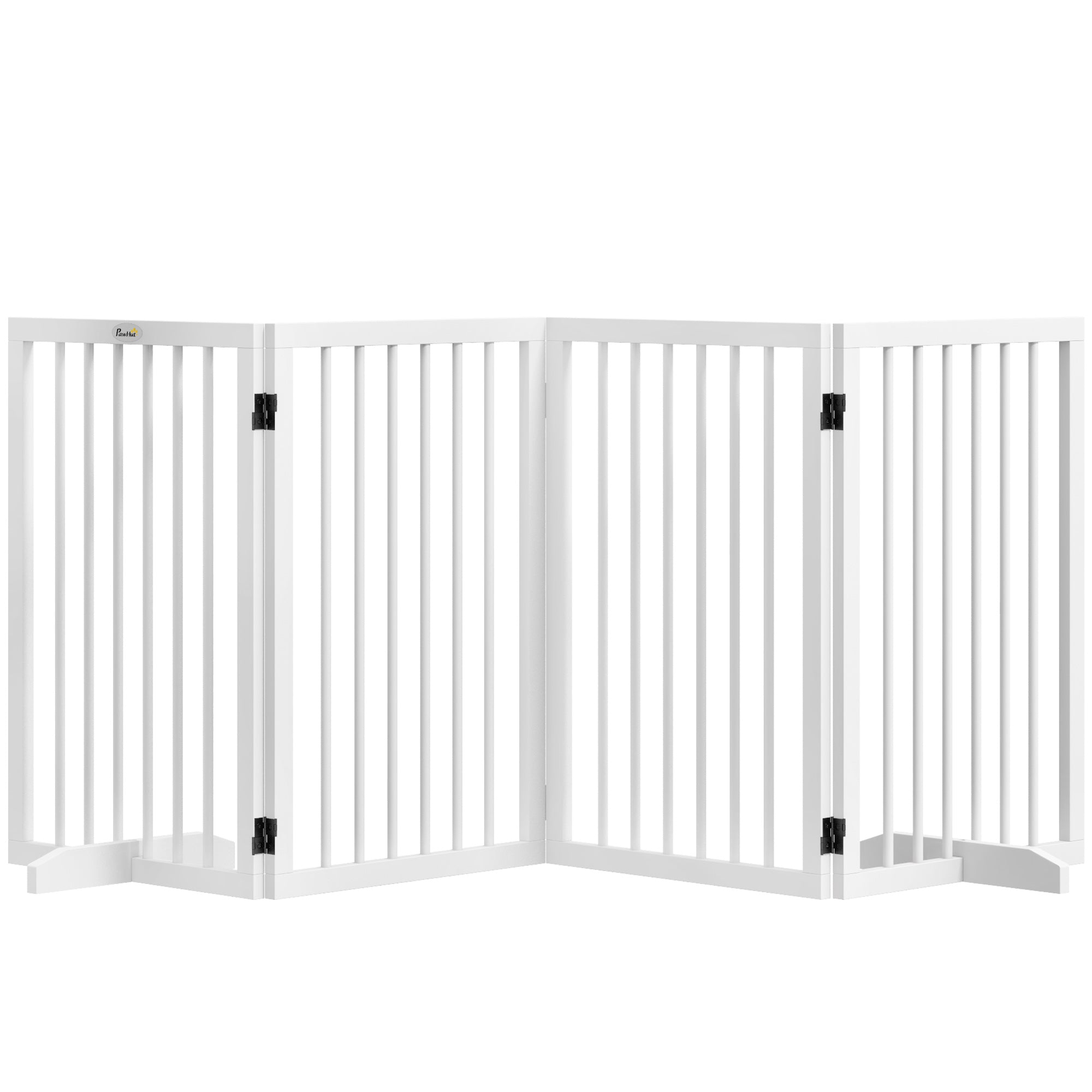 Free Standing Pet Gate, Foldable Dog Gates with 2 Support Feet, 4 Panels for Doorway Stairs, 30" High Wooden Pet Fence for Small Medium Dogs, Indoor Use, White