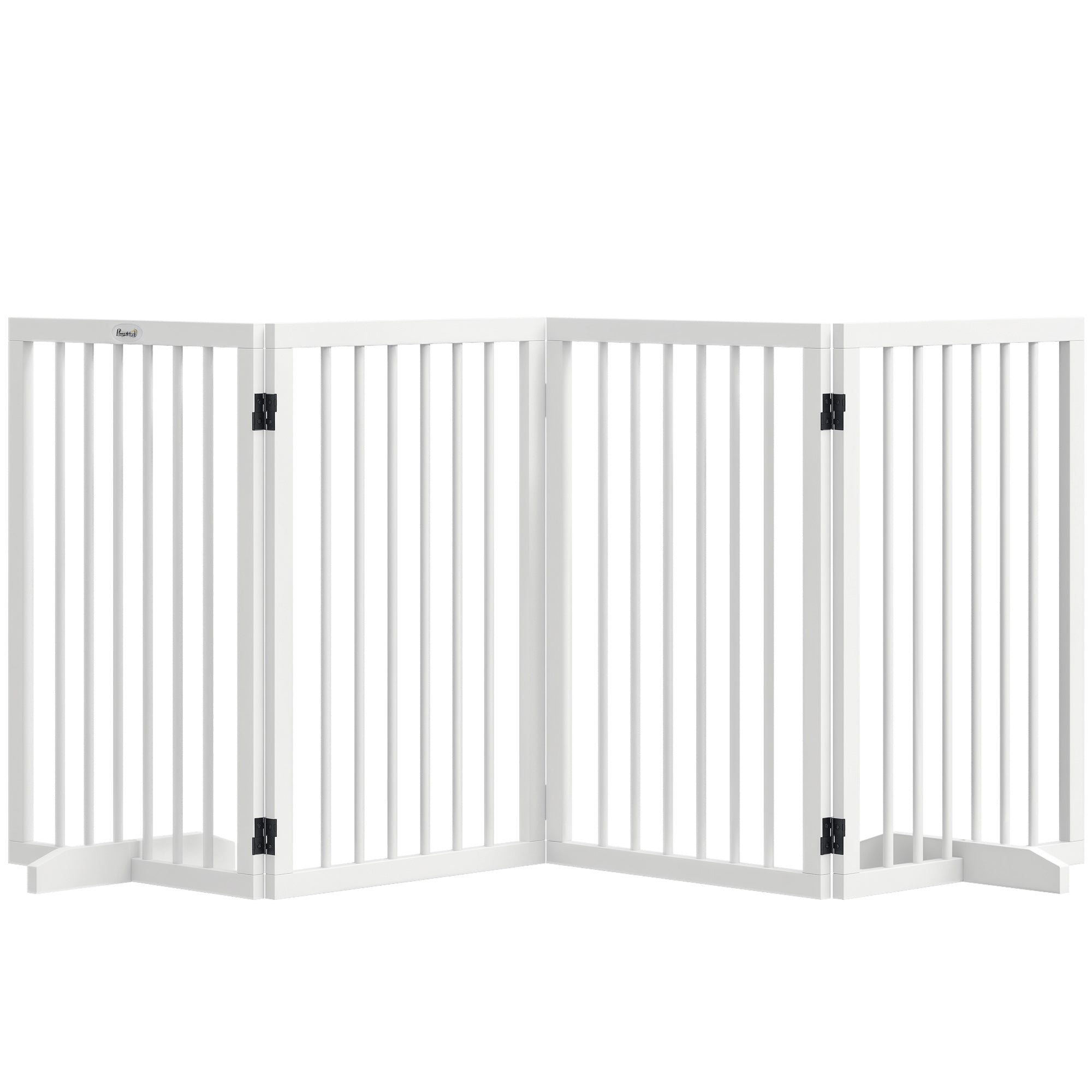 Free Standing Pet Gate, Foldable Dog Gates with 2 Support Feet, 4 Panels for Doorway Stairs, 30" High Wooden Pet Fence for Small Medium Dogs, Indoor Use, White