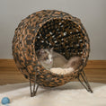 Load image into Gallery viewer, PawHut 20.5" Weaved Cat Bed, Elevated Hand-woven Braided Banana Leaf Kitten House Condo with Cushion, Brown
