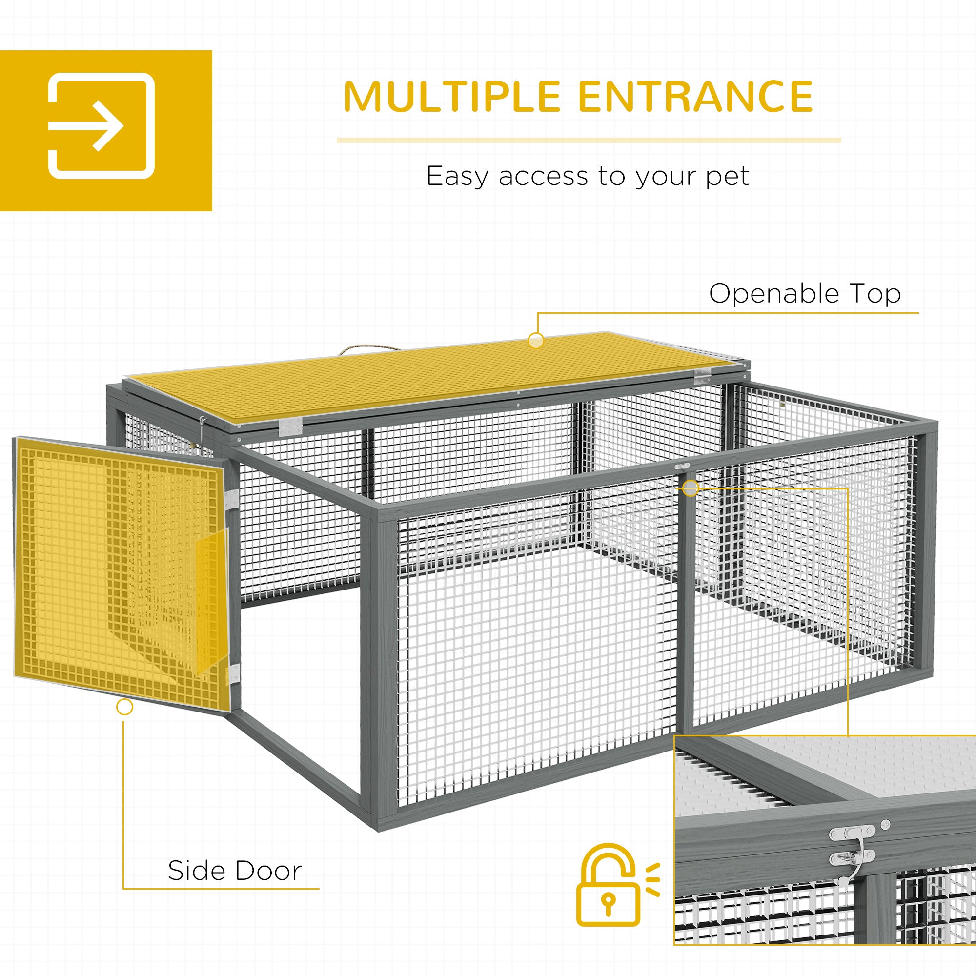 Rabbit Hutch, Folding Portable Wooden Bunny Cage with Openable Top, for 2-3 Rabbits, Small Animals, Guinea Pig Cage Small Chicken Coop for Outdoor, Garden - Gray