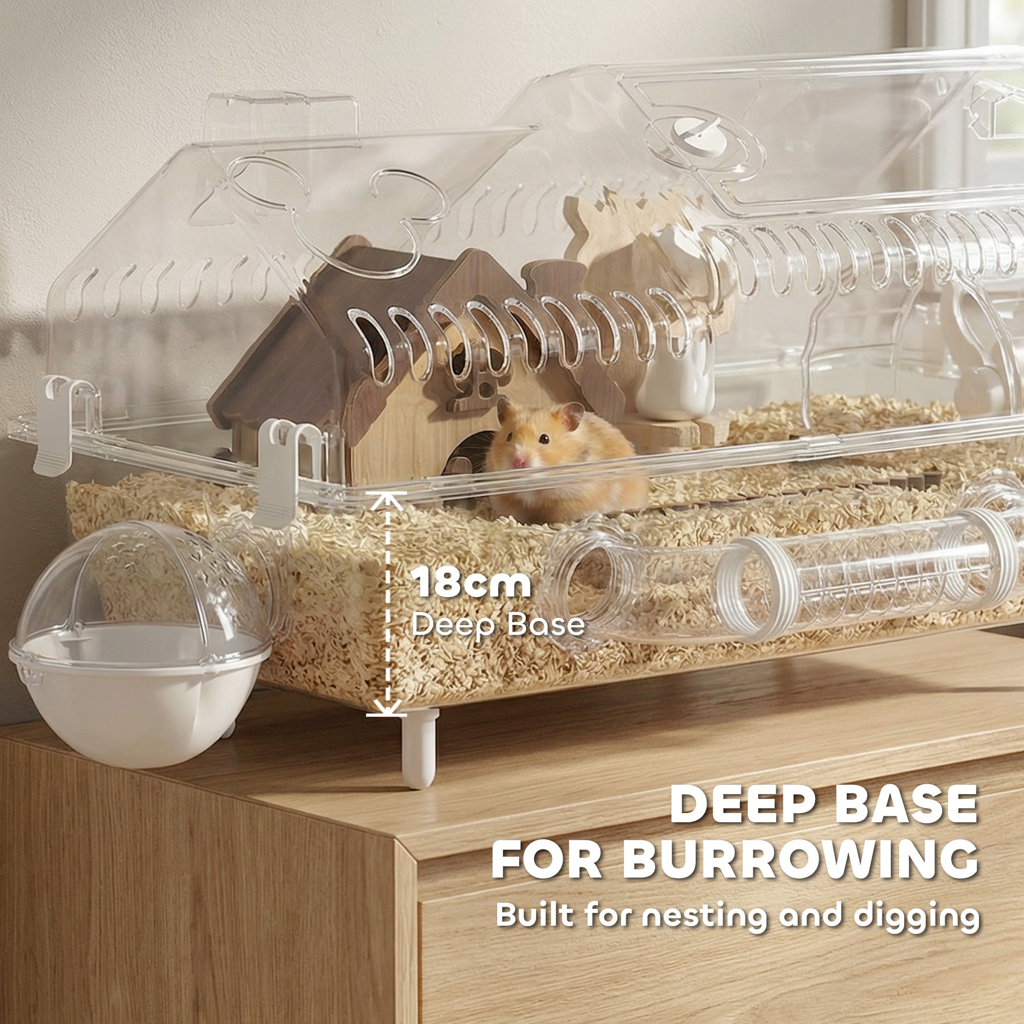 8 in 1 PET Hamster Cage, Dwarf Hamster Cage with Large Wheel & Hideout, Small Animal Habitat with Accessories, Clear Pet House, 21.5" x 11.8" x 12.6"