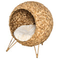 Load image into Gallery viewer, PawHut 20.5" Weaved Cat Bed, Elevated Hand-woven Braided Banana Leaf Kitten House Condo with Cushion, Natural
