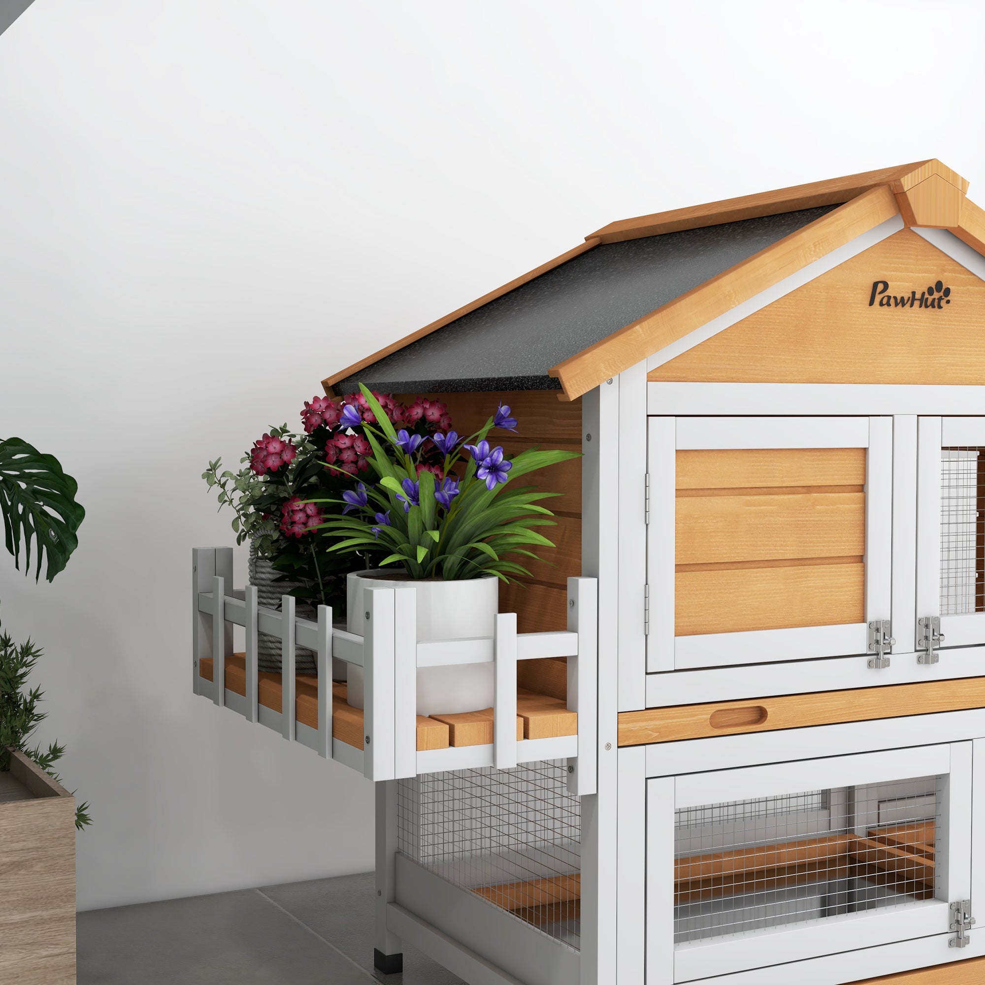 65" Wooden Rabbit Hutch, Pet Playpen with Openable Roof, Bunny House Enclosure with Storage Box, Slide-out Tray, Ramp, for Rabbits and Small Animals, Yellow