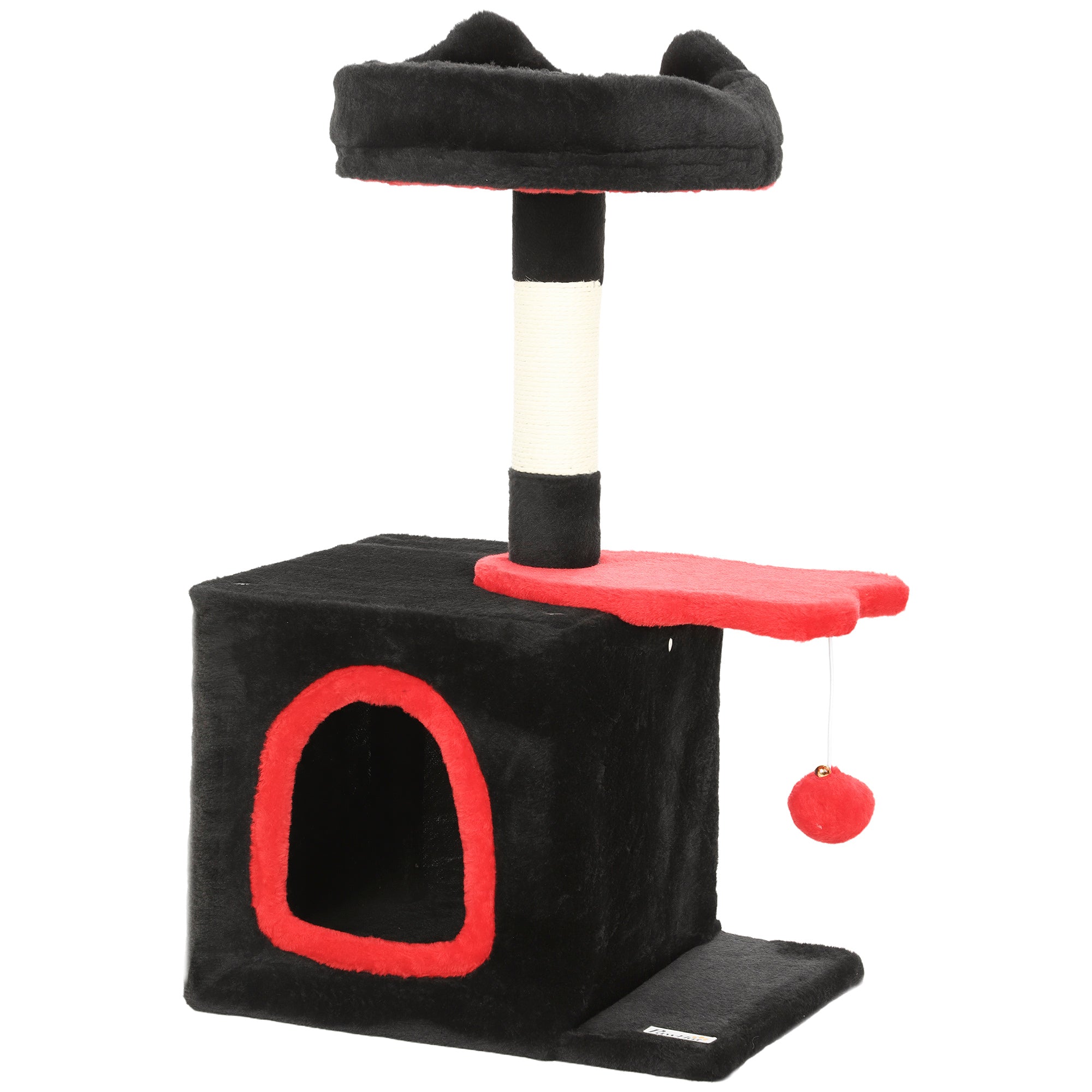 Gothic Cat Tree, 28" Cat Tower for Indoor Kittens with Plush Top Bed, Cozy Condo, Sisal Scratching Post, Perch, Dangling Ball, Red and Black