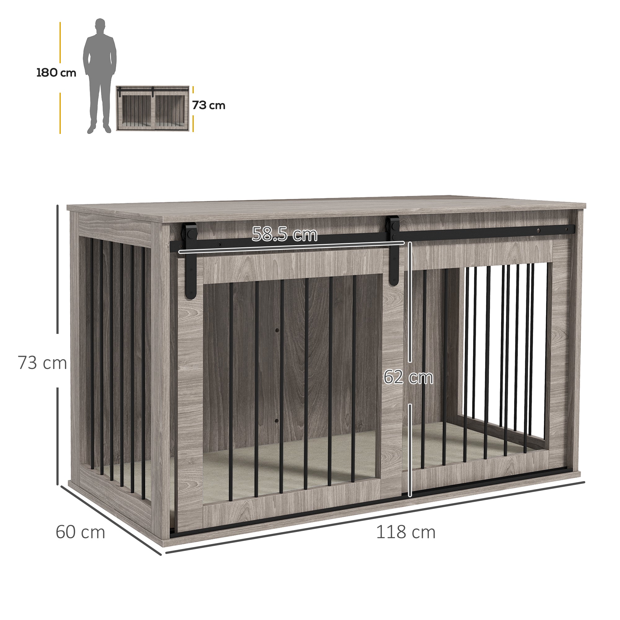 Dog Crate Furniture, Dog House Furniture Style for Extra Large Breeds, Pet Kennel with Removable Cushion for Indoor Use, 118 x 60 x 73 cm, Brown