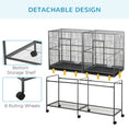 Load image into Gallery viewer, 65" Double Rolling Metal Bird Cage with Divider, Large Parrot Cage for Parakeet, Canaries, Lovebirds, Budgie, Finch, with Detachable Rolling Stand, Storage Shelf, Wood Perch & Food Container

