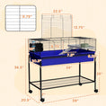 Load image into Gallery viewer, PawHut Two-Story Small Animal Cage Removable from Stand, Guinea Pig Cage, Hedgehog Cage, Chinchilla Cage, Ferret, with Shelf & Wheels, Pet Habitat, 39" x 20.5" x 36.5", Blue
