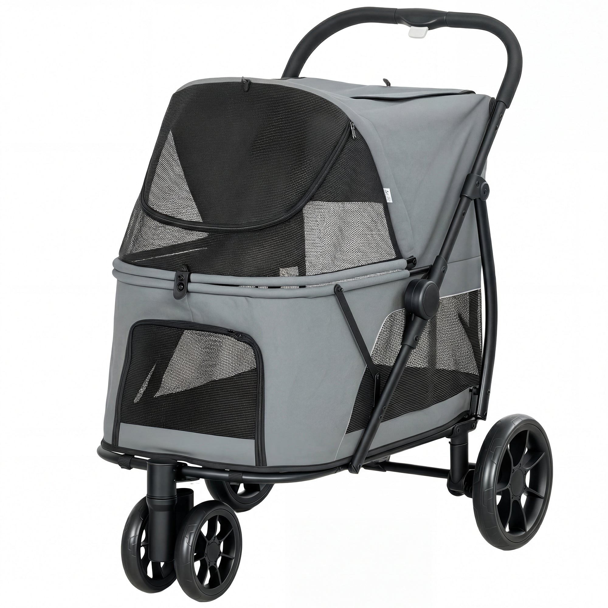 Dog Stroller, 3 Wheels Pet Stroller with Dual Entry, Easy One-Click Quick Fold, Mesh Windows, Washable Cushion, Pet Travel Buggy for Small and Medium Dogs and Cats, Grey