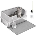 Load image into Gallery viewer, XL Stainless Steel Cat Litter Tray with Lid, High Sided Cat Litter Box with Scoop and Mat for Kittens up to 8 kg, Anti-Spillage, Odor Resistant and Easy to Clean, Light Grey
