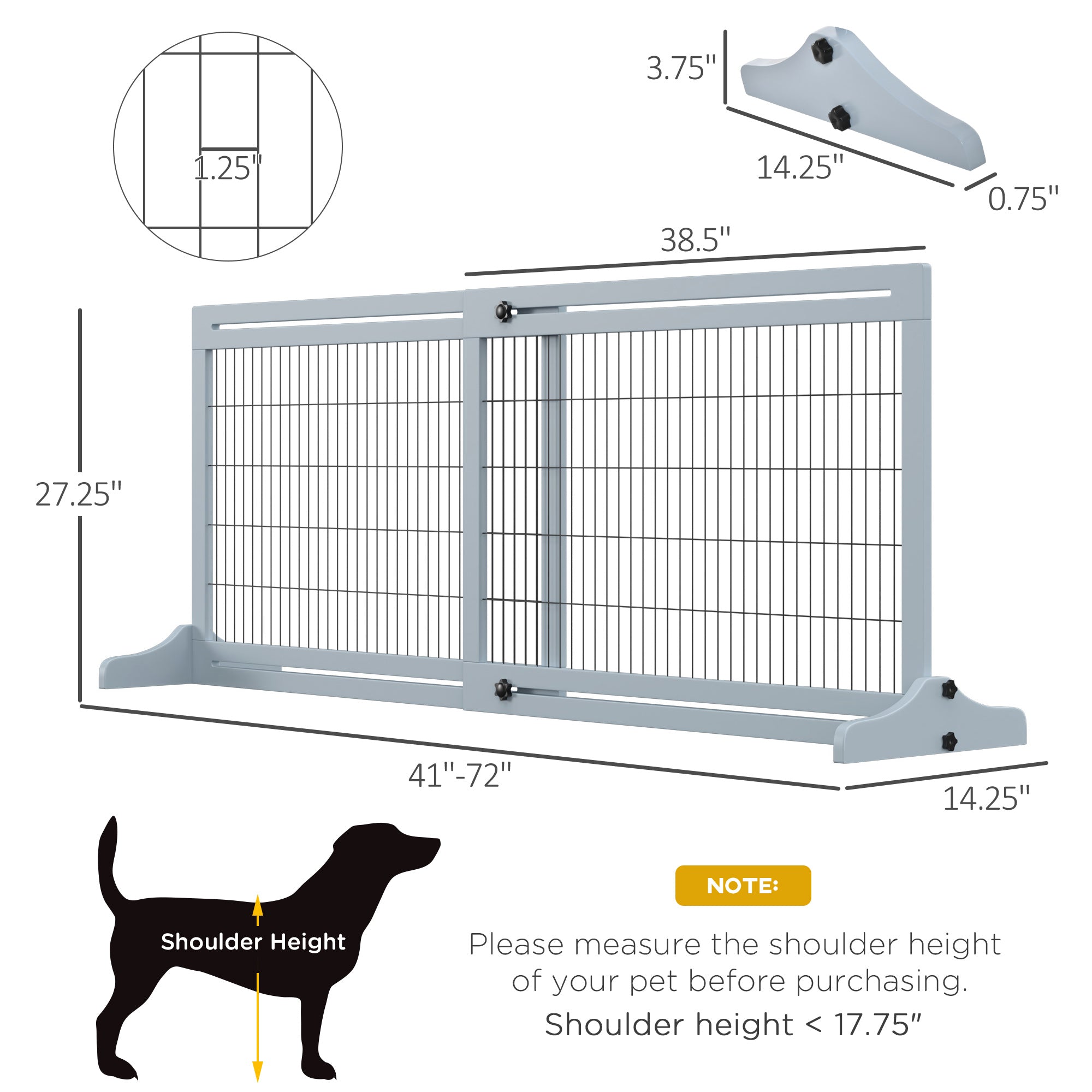 PawHut 72" W x 27.25" H Extra Wide Freestanding Pet Gate with Adjustable Length Dog, Cat, Barrier for House, Doorway, Hallway, Gray