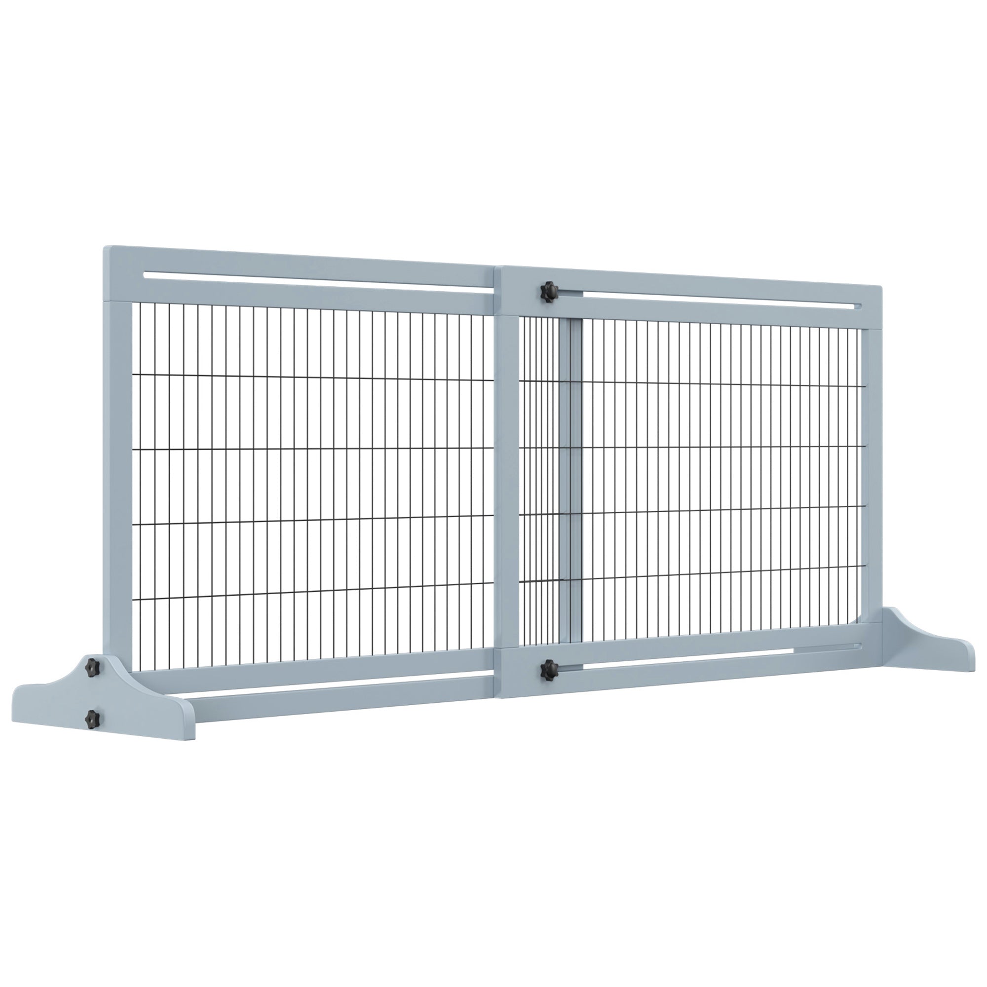 Free Standing Pet Gate, Wooden Foldable Dog Gate with 41"-72" Adjustable Length, Support Feet, Pet Barrier for Small Medium Dogs, for Stairway, Doorway, Hallway, Grey
