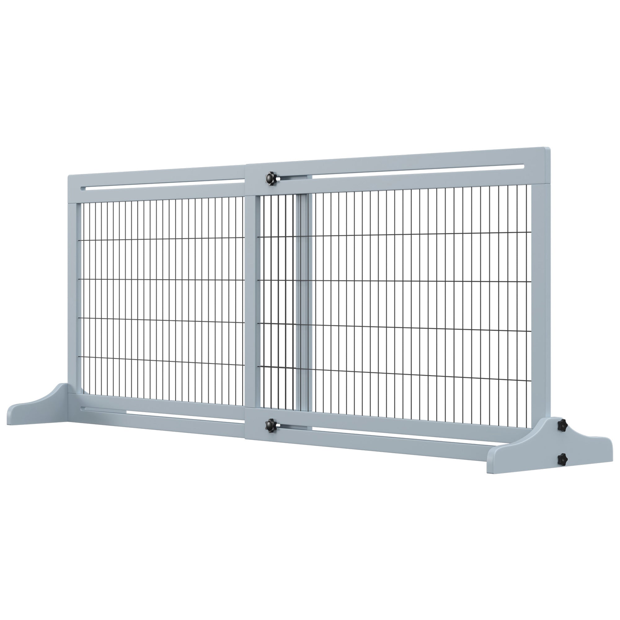 Free Standing Pet Gate, Wooden Foldable Dog Gate with 41"-72" Adjustable Length, Support Feet, Pet Barrier for Small Medium Dogs, for Stairway, Doorway, Hallway, Grey