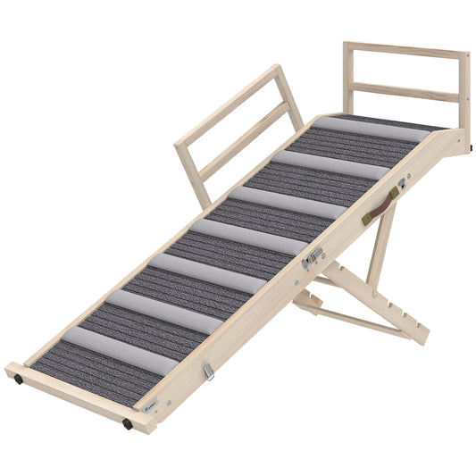 Dog Ramp for Couch, Folding Pet Ramp for Bed, 4 Adjustable Height from 15" to 19", Wooden Pet Step with Non-Slip Traction Mat and Safety Side Rails for Small to Large Dogs