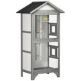 Load image into Gallery viewer, Wooden Bird Aviary Parrot Cage Pet Furniture Large Outdoor Play House with Removable Bottom Tray, 2 Doors, Asphalt Roof, 4 Perches, Light Grey
