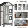 Load image into Gallery viewer, Wooden Bird Aviary Parrot Cage Pet Furniture Large Outdoor Play House with Removable Bottom Tray, 2 Doors, Asphalt Roof, 4 Perches, Light Grey
