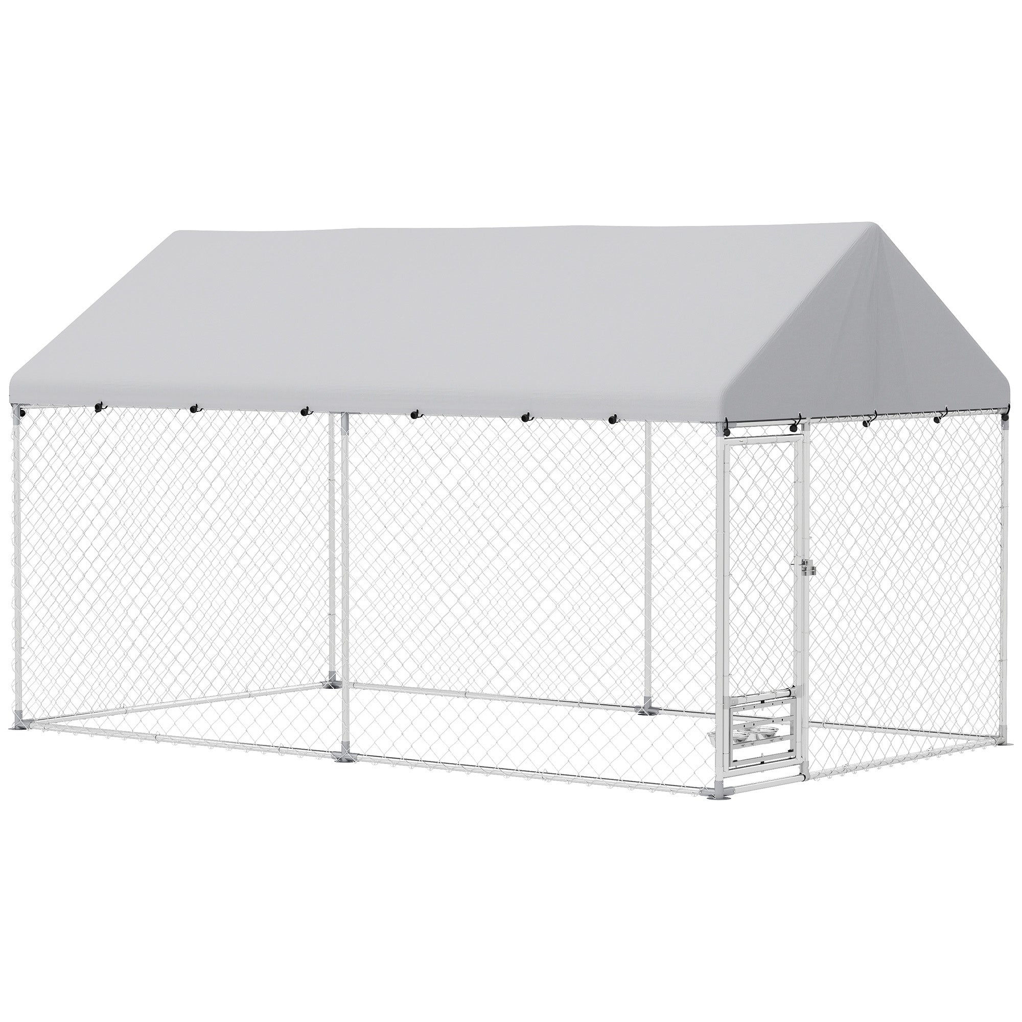 Outdoor Dog Kennel with Roof, Heavy Duty Dog Run Outdoor Fence Cage with Adjustable & Rotating Bowls, Waterproof UV-Resistant Cover, Secure Lock, 13.1' x 7.5' x 7.5'