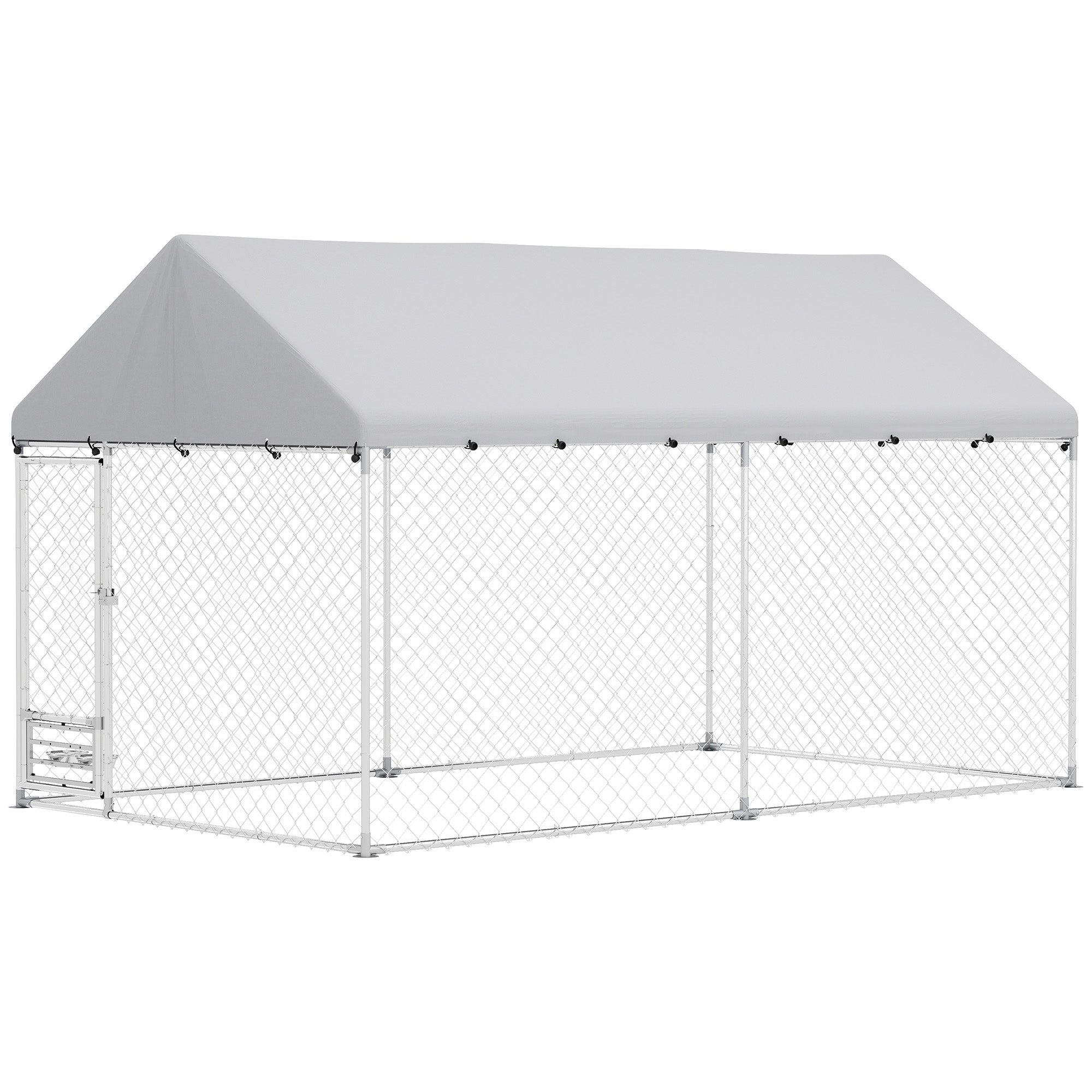 Outdoor Dog Kennel with Roof, Heavy Duty Dog Run Outdoor Fence Cage with Adjustable & Rotating Bowls, Waterproof UV-Resistant Cover, Secure Lock, 13.1' x 7.5' x 7.5'