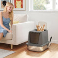 Load image into Gallery viewer, Stainless Steel Litter Box with Lid, Large Hooded Cat Litter Tray with Flip Cover, Metal Scoop, Deodoriser Bag, Non-Sticky, Odour Control and Easy Clean, Dark Grey
