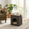 Load image into Gallery viewer, 2-Tier Wicker Cat House, Handwoven Rattan Cat Bed with Washable Cushions, Indoor Kitten Condo Hideaway, 43 x 40 x 49 cm, Grey
