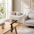 Load image into Gallery viewer, Cat Desk Bed, 360° Rotatable Raised Cat House for Desk and Window, Soft Kitten Hammock with Hanging Ball, Adjustable Clamp for Indoor Kittens, White
