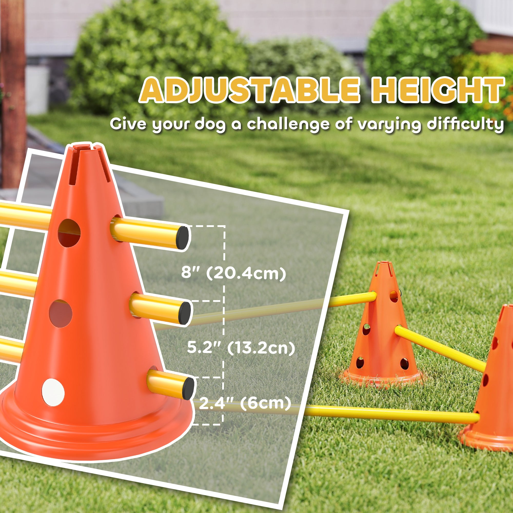 Dog Agility Set, Portable Pet Jump Training Equipment Kit for Six Cones, Six Poles with Carry Bag, Three-Piece Adjustable Height Jumping Obstacles, Orange