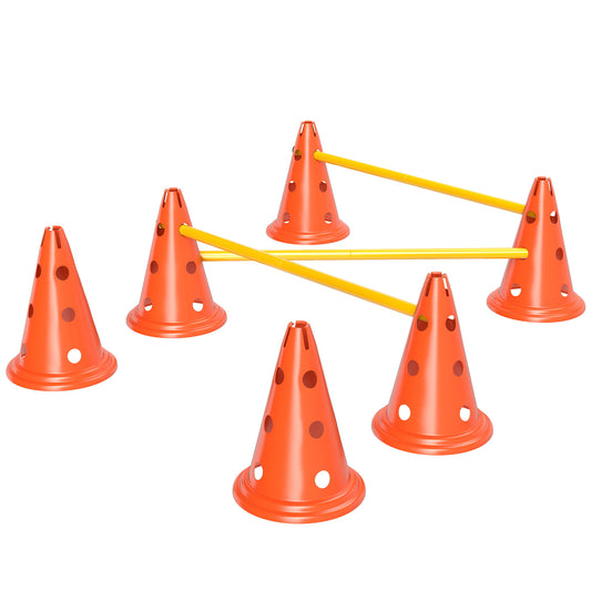 Dog Agility Set, Portable Pet Jump Training Equipment Kit for Six Cones, Six Poles with Carry Bag, Three-Piece Adjustable Height Jumping Obstacles, Orange