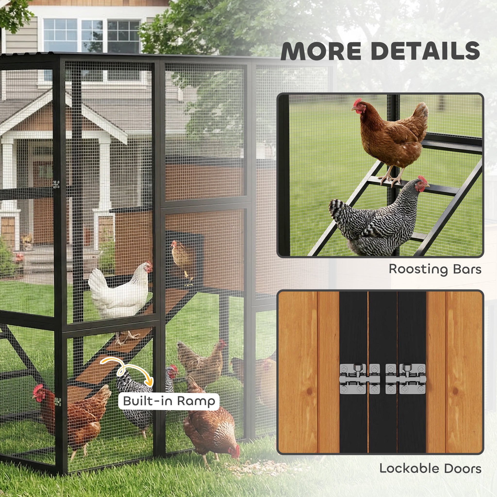105" Large Chicken Coop, Walk-in Wooden Hen House for 7-12 Hens, Poultry Cage Chicken House with Run, 2 Nesting Boxes, Roosting Bars, Waterproof Roof and Ramp, Yellow