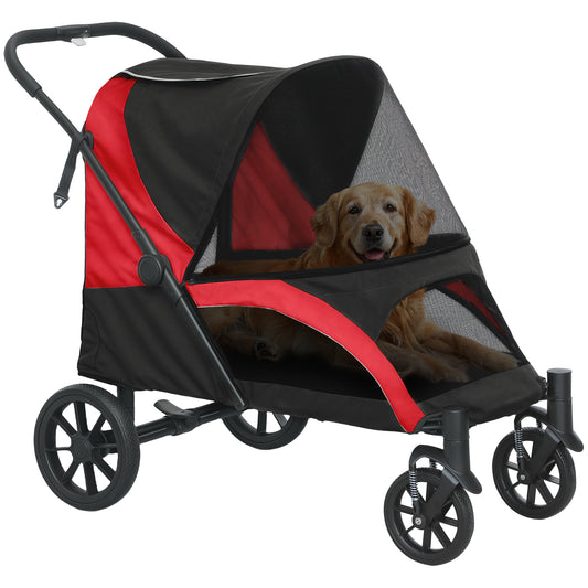 Pet Stroller for Small Medium Large Dogs and Cats, Foldable Dog Stroller with 4 Wheels, Shock-Absorbing Frame, Safety Leashes, Brakes, for Pets up to 66 lbs, Black