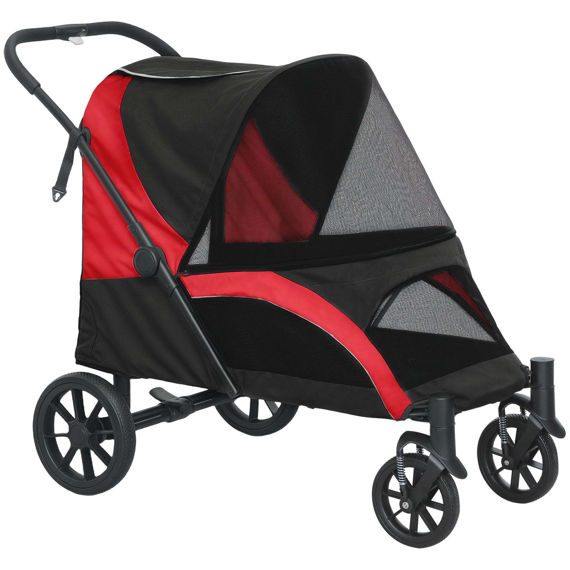 Pet Stroller for Small Medium Large Dogs and Cats, Foldable Dog Stroller with 4 Wheels, Shock-Absorbing Frame, Safety Leashes, Brakes, for Pets up to 66 lbs, Black
