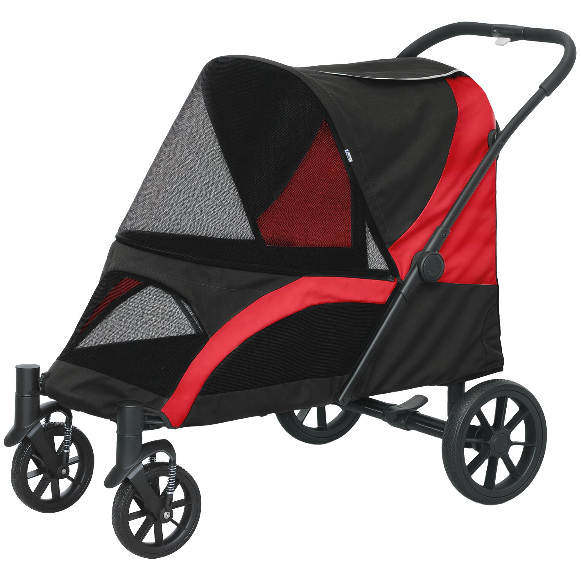 Pet Stroller for Small Medium Large Dogs and Cats, Foldable Dog Stroller with 4 Wheels, Shock-Absorbing Frame, Safety Leashes, Brakes, for Pets up to 66 lbs, Black