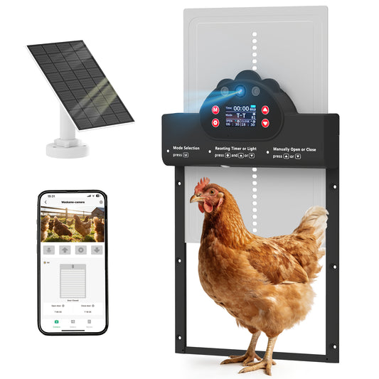 2K HD AI Camera Automatic Chicken Coop Door, WiFi Solar Powered Auto Chicken Coop Door Opener with Timer & Light Sensor, APP Remote Control, 5200 mAh Battery, Anti-Pinch & Alarm Driver Function