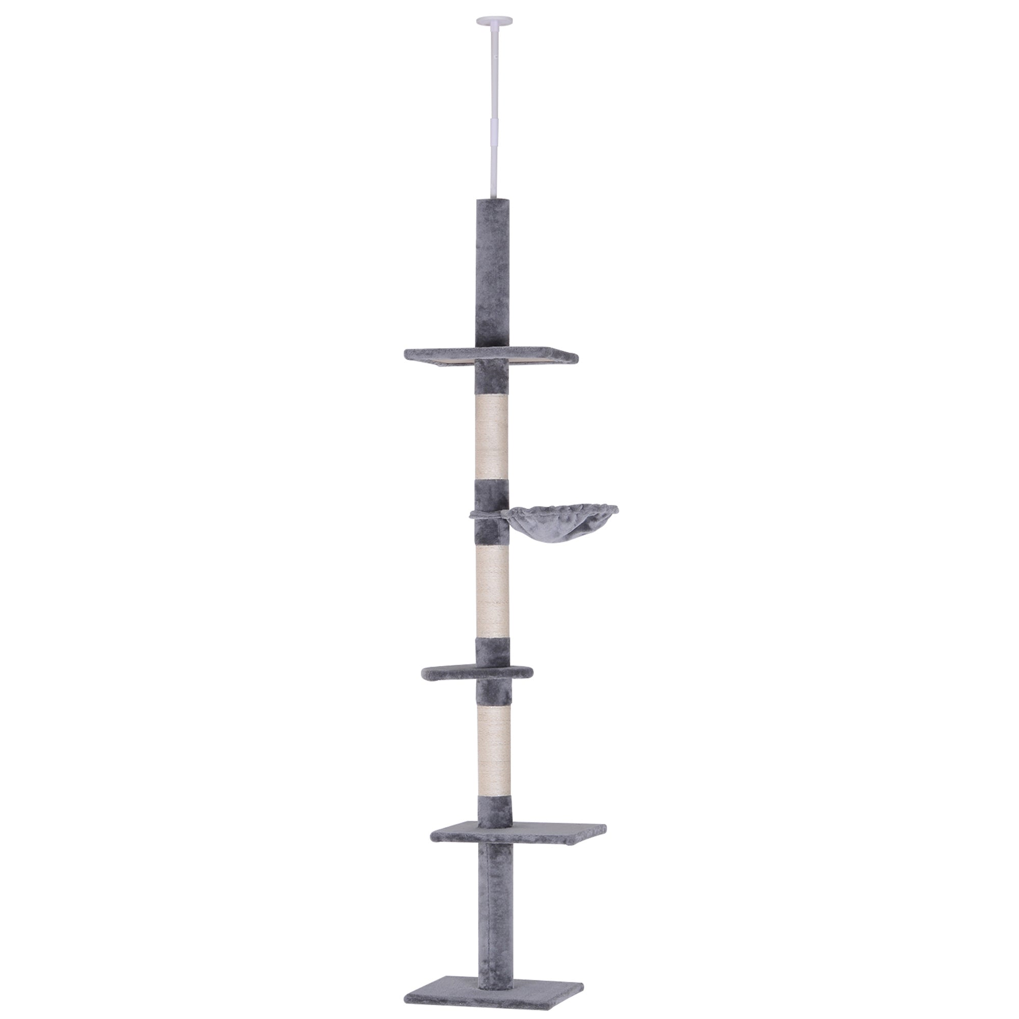 8.5ft Cat Climbing Tree 5-Tier Kitty Activity Center Floor-to-Ceiling Cat Climber Toy with Scratching Post Play Rest Post Pet Furniture Grey