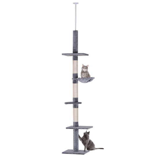 8.5ft Cat Climbing Tree 5-Tier Kitty Activity Center Floor-to-Ceiling Cat Climber Toy with Scratching Post Play Rest Post Pet Furniture Grey