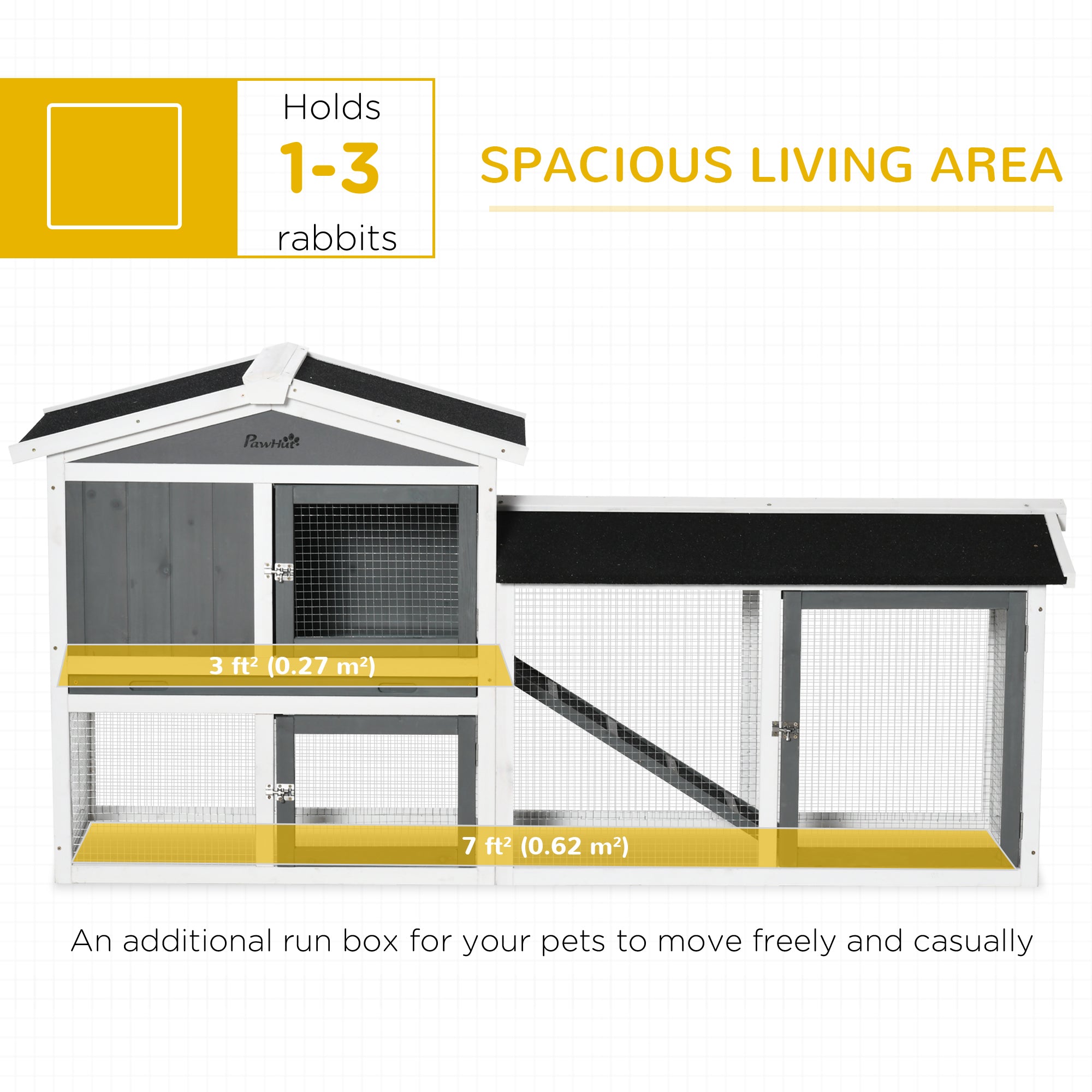 69" Wooden Rabbit Hutch Pet Playpen Bunny House Enclosure with Run Box, Slide-out Tray, Ramp, for Rabbits and Small Animals, White