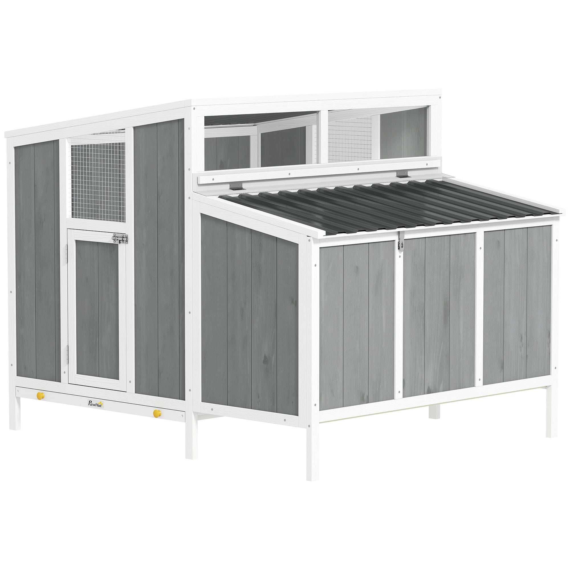 Chicken Coop, Wooden Chicken House for 4-6 Hens, Outdoor Hen House with Nesting Box, Pull-Out Tray and Weatherproof Roof, Poultry Hutch for Backyard, 48" x 39" x 40", Gray