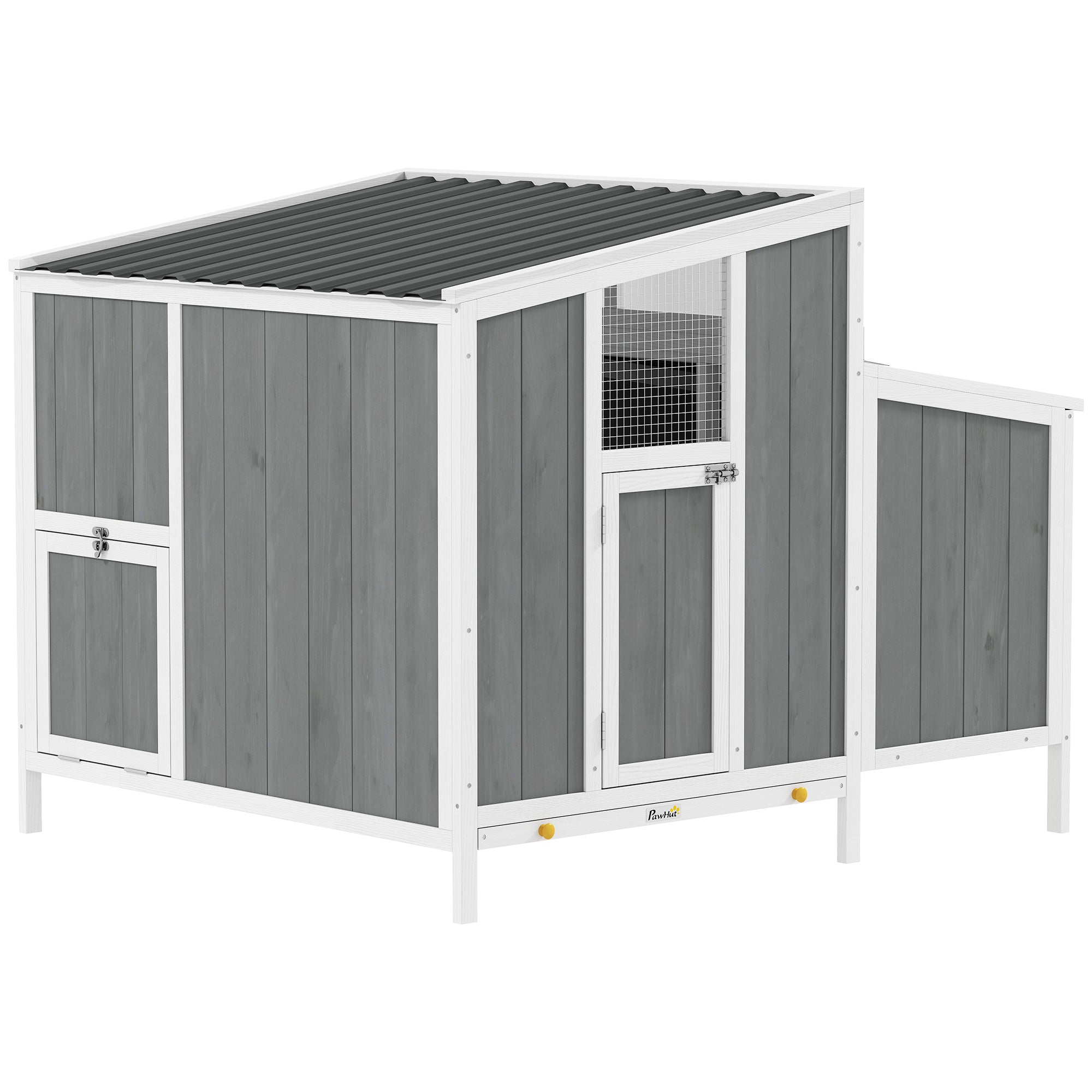 Chicken Coop, Wooden Chicken House for 4-6 Hens, Outdoor Hen House with Nesting Box, Pull-Out Tray and Weatherproof Roof, Poultry Hutch for Backyard, 48" x 39" x 40", Gray