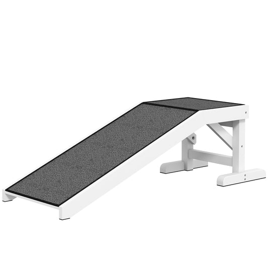Pet Ramp Bed Steps for Dogs Cats Non-slip Carpet Top Platform Pine Wood 49"L x 16"W x 14"H White