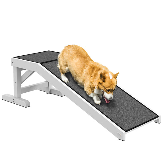 Pet Ramp Bed Steps for Dogs Cats Non-slip Carpet Top Platform Pine Wood 49"L x 16"W x 14"H White