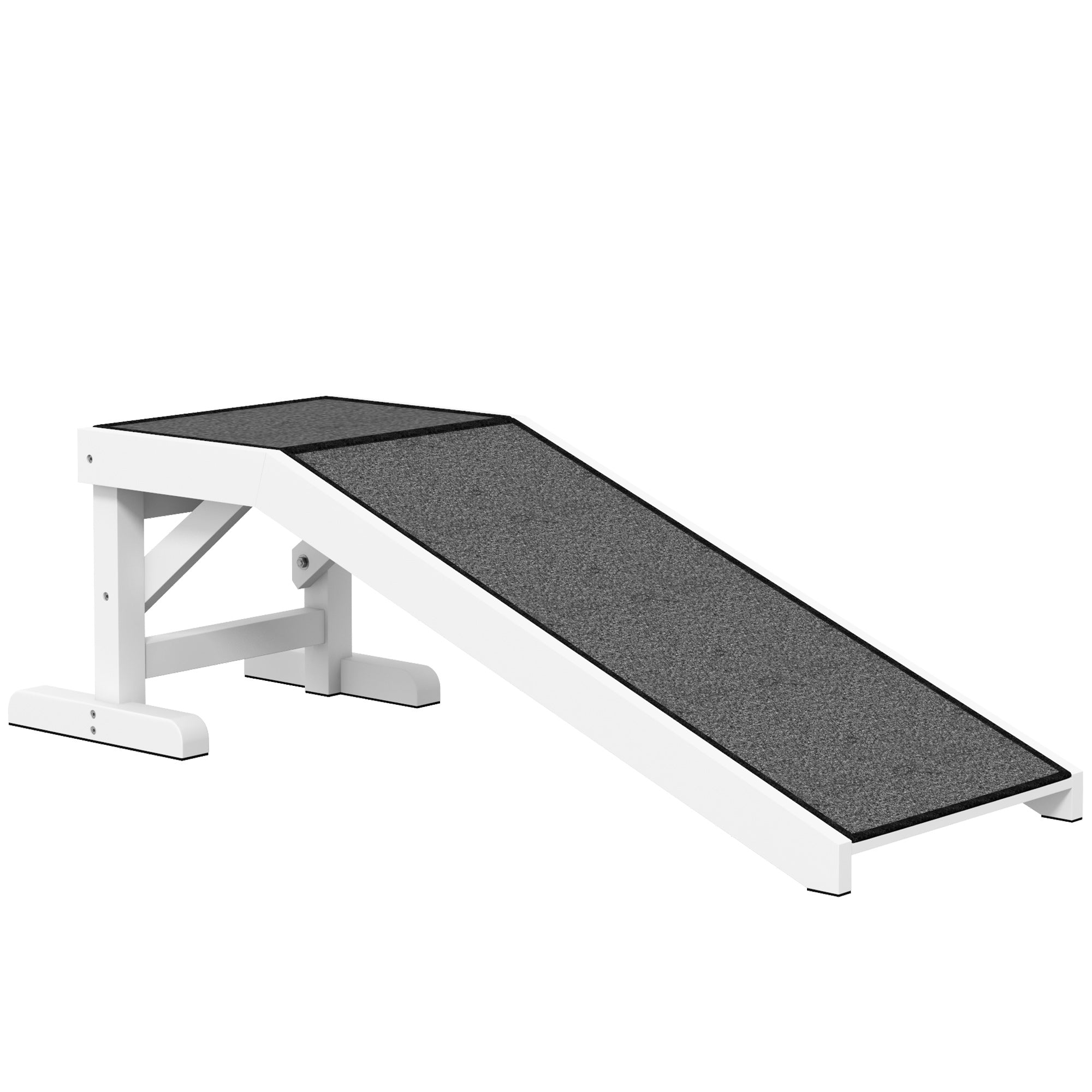 Pet Ramp Bed Steps for Dogs Cats Non-slip Carpet Top Platform Pine Wood 49"L x 16"W x 14"H White