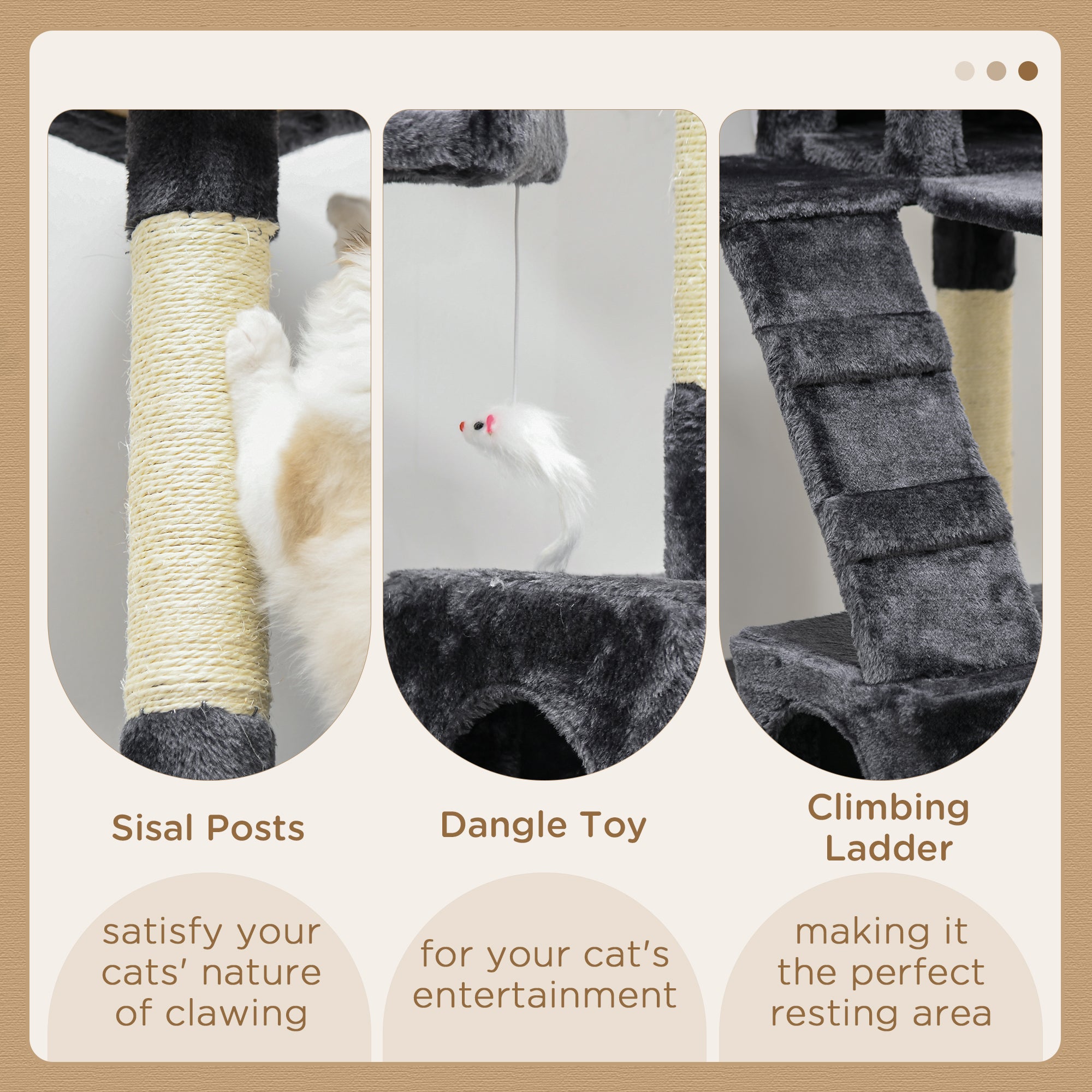 68 inches Cat Tree, Multi-Level Large Cat Tower Condo with Scratching Posts, Perches, Cat Houses, Dangling Toy, Charcoal Grey