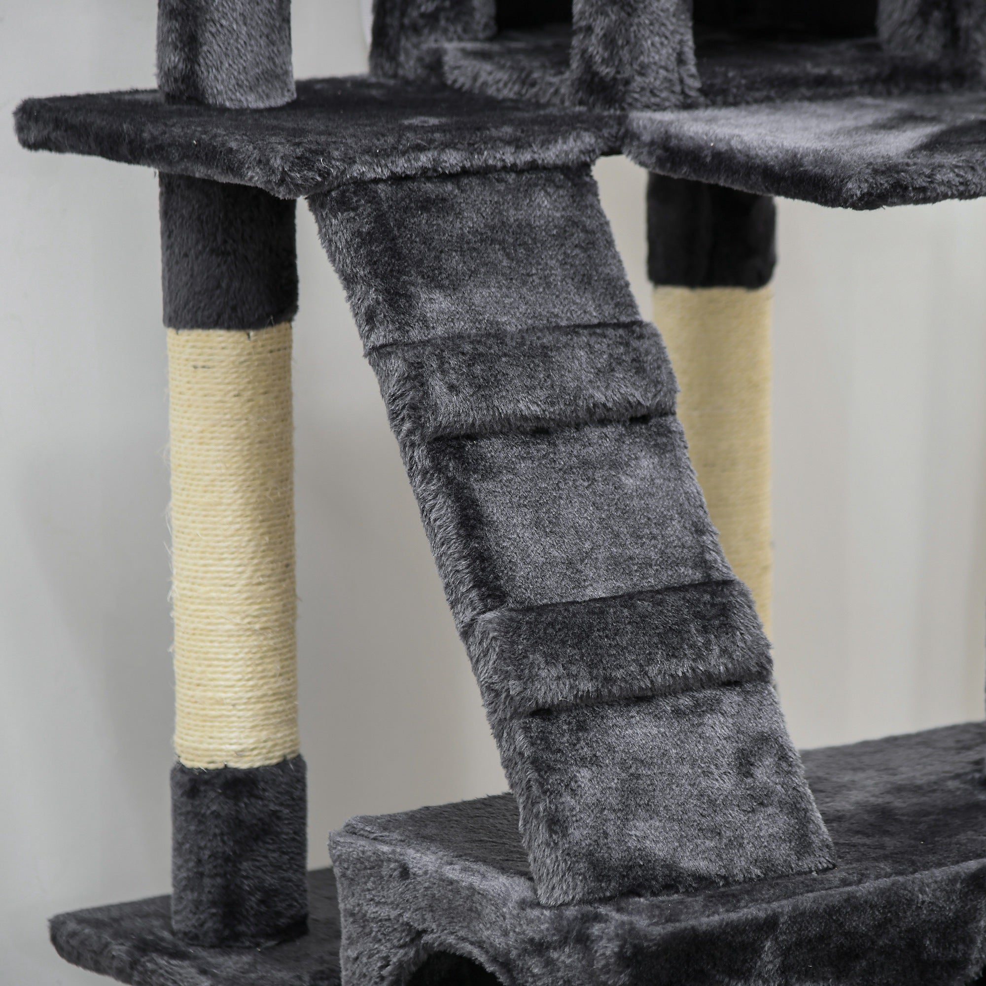 68 inches Cat Tree, Multi-Level Large Cat Tower Condo with Scratching Posts, Perches, Cat Houses, Dangling Toy, Charcoal Grey