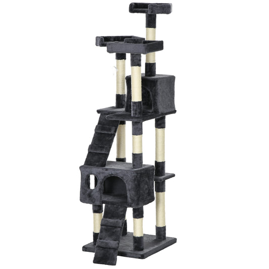 68 inches Cat Tree, Multi-Level Large Cat Tower Condo with Scratching Posts, Perches, Cat Houses, Dangling Toy, Charcoal Grey