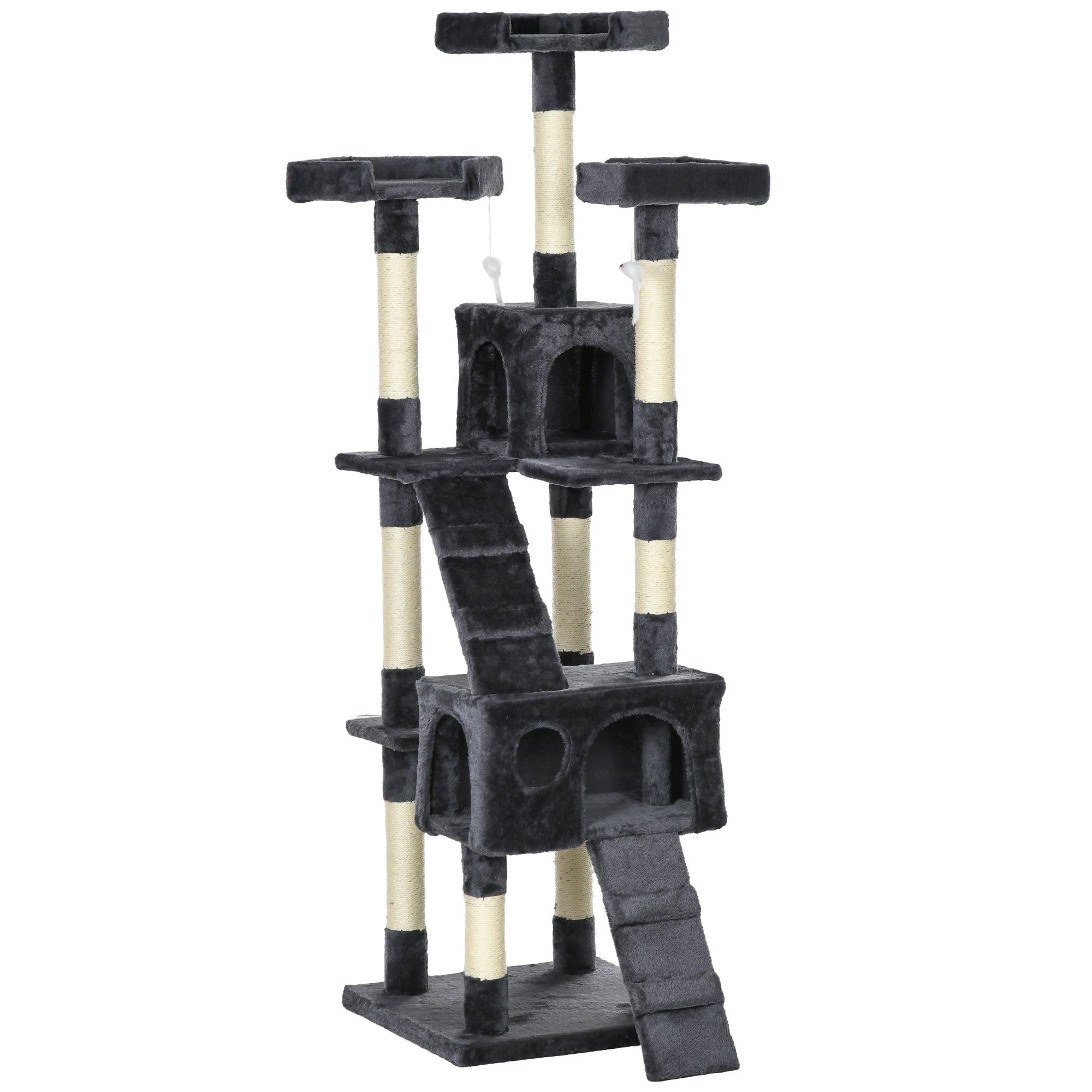 68 inches Cat Tree, Multi-Level Large Cat Tower Condo with Scratching Posts, Perches, Cat Houses, Dangling Toy, Charcoal Grey