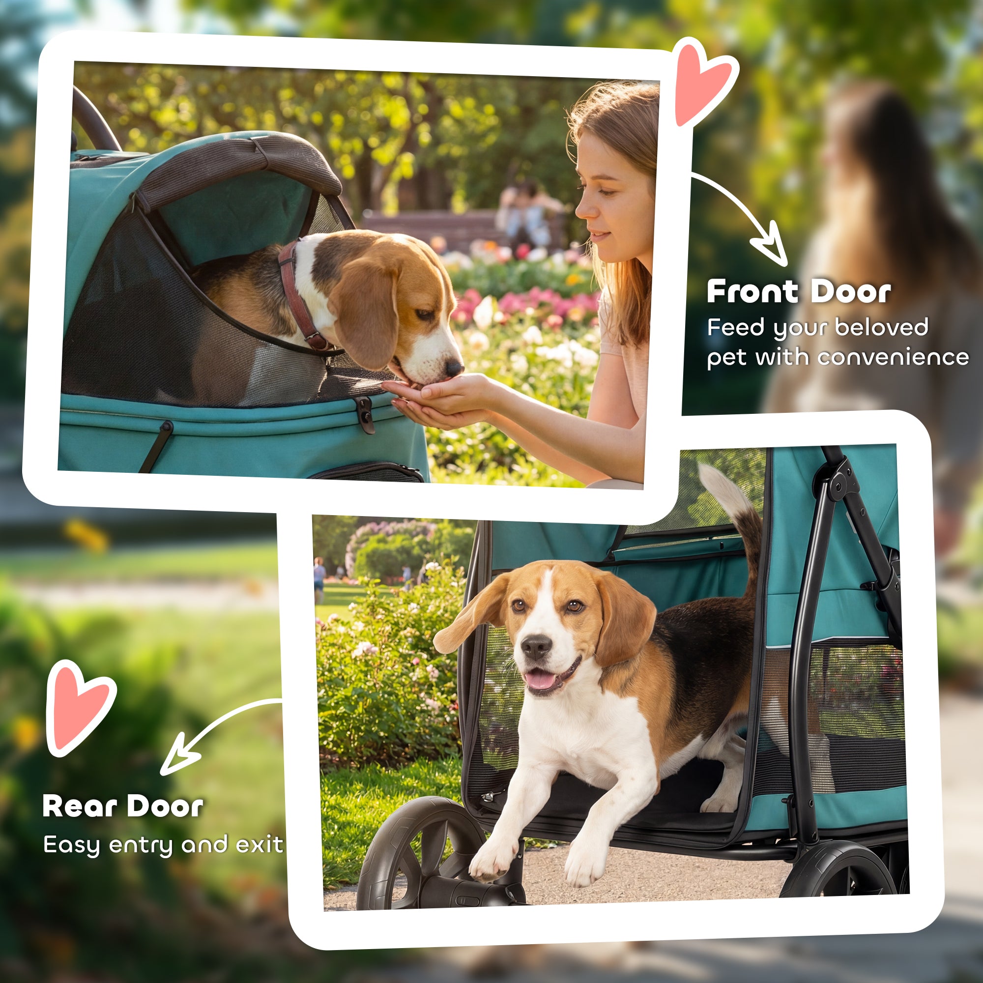 Dog Stroller, 3 Wheels Pet Stroller with Dual Entry, Easy One-Click Quick Fold, Mesh Windows, Washable Cushion, Pet Travel Buggy for Small and Medium Dogs and Cats, Dark Green