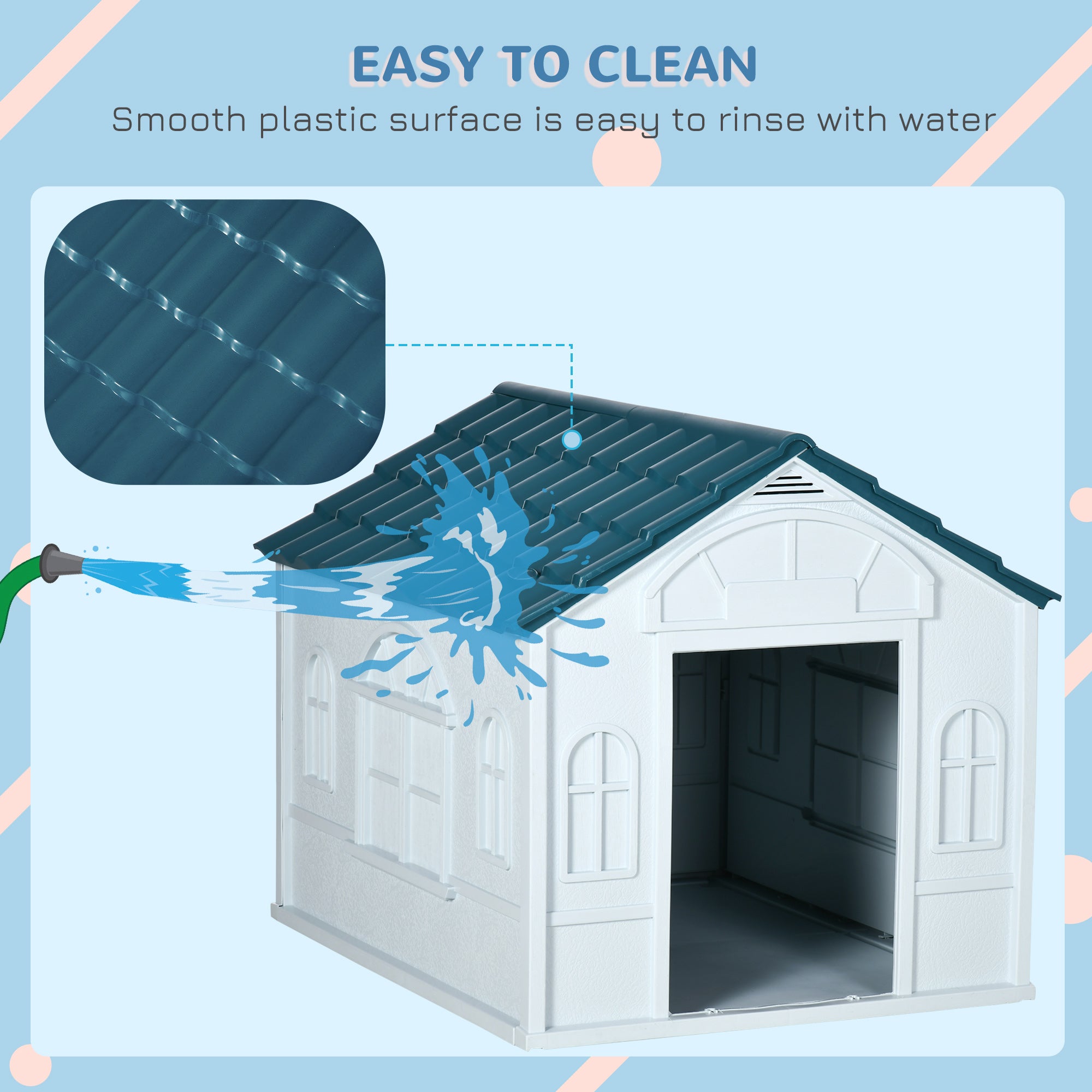 PawHut Plastic Dog House, Water Resistant Puppy Shelter Indoor Outdoor with Door, Easy to Assemble, for Large Dogs, Blue