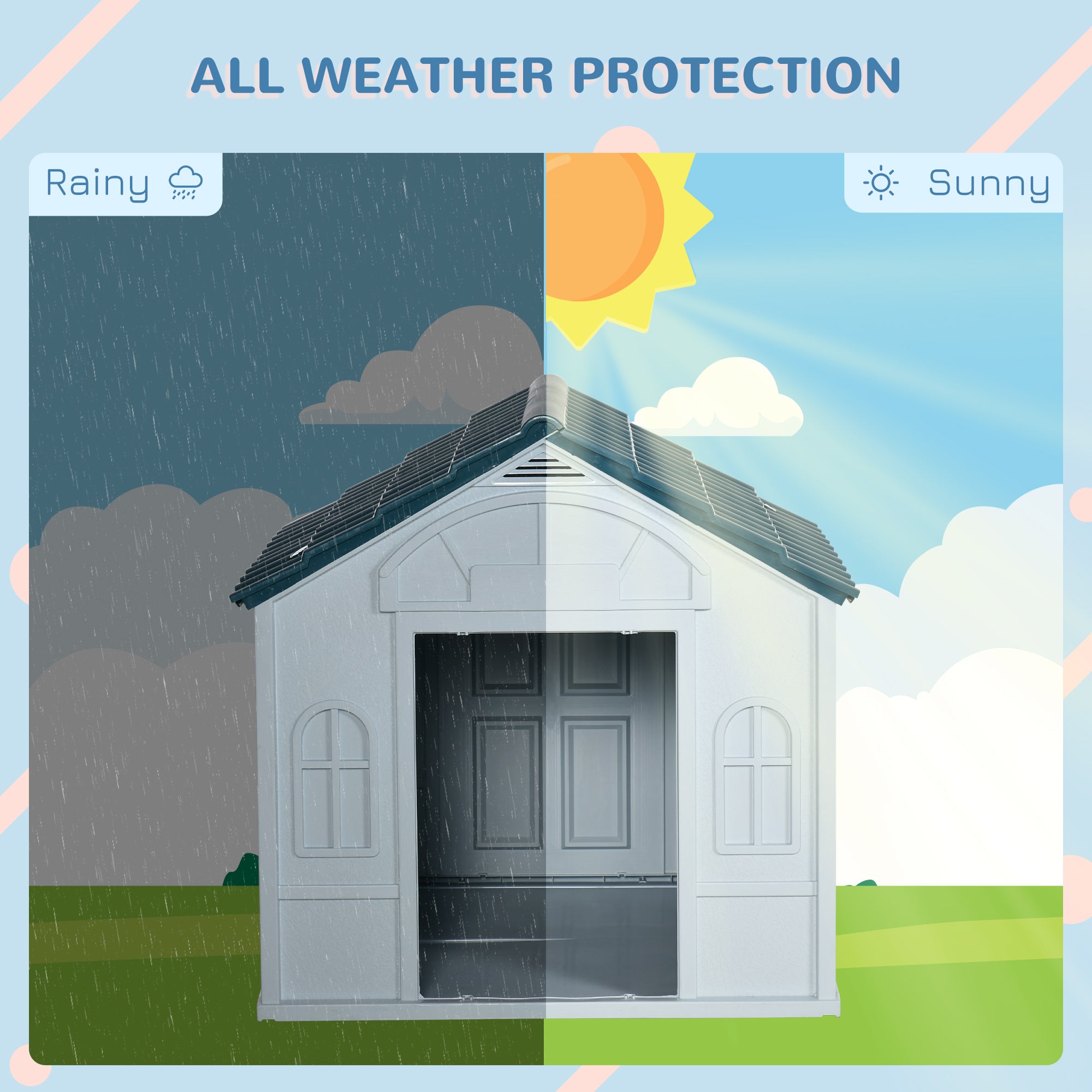 PawHut Plastic Dog House, Water Resistant Puppy Shelter Indoor Outdoor with Door, Easy to Assemble, for Large Dogs, Blue