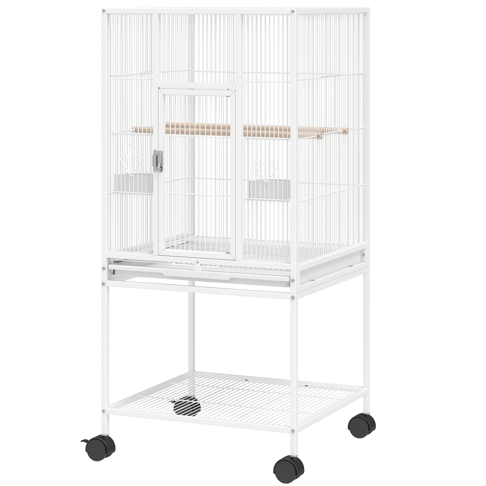 Detachable Bird Cage on Wheels, for Finches, Parakeets, Budgies, Budgie Cage, Parrot Aviary with Accessories, Storage Shelf - White