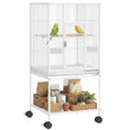 Load image into Gallery viewer, Detachable Bird Cage on Wheels, for Finches, Parakeets, Budgies, Budgie Cage, Parrot Aviary with Accessories, Storage Shelf - White
