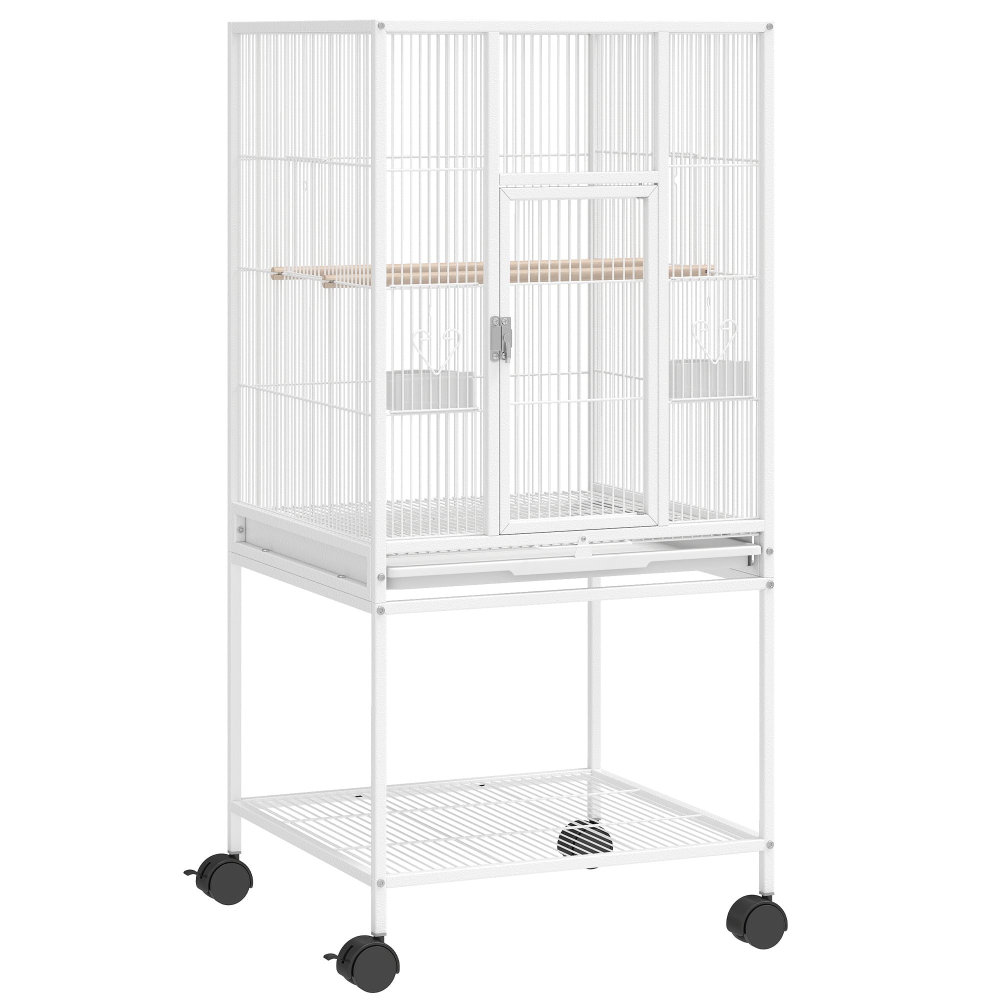 Detachable Bird Cage on Wheels, for Finches, Parakeets, Budgies, Budgie Cage, Parrot Aviary with Accessories, Storage Shelf - White